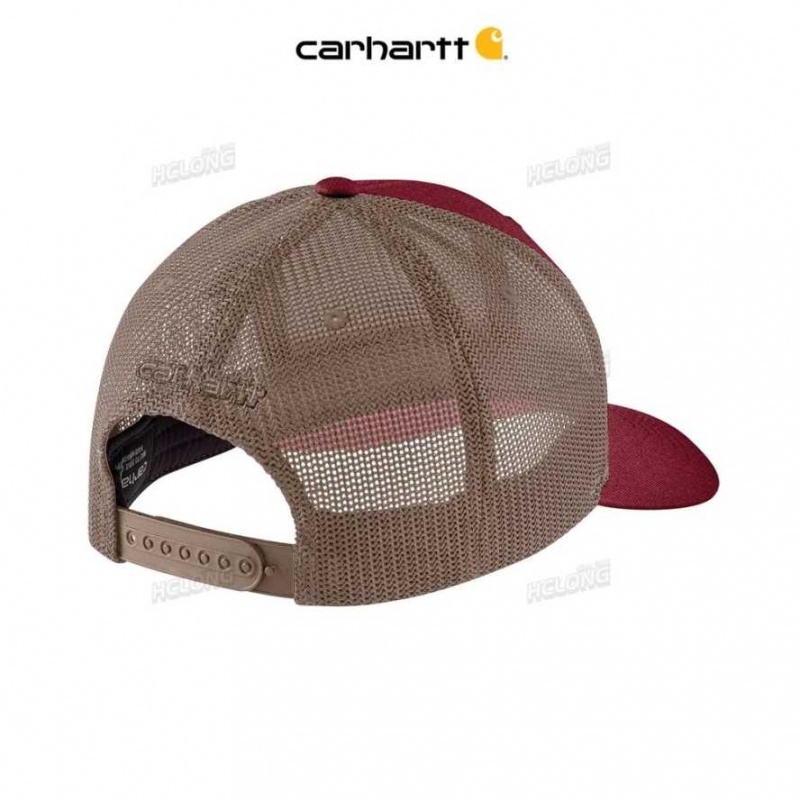 Carhartt Rugged Flex Twill Mesh-Back Logo Patch Cap Burgundy | IN0002407